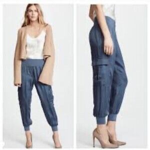 Cinq A Sept Tous Les Jours Giles Satin Jogger Pants in Gray Blue